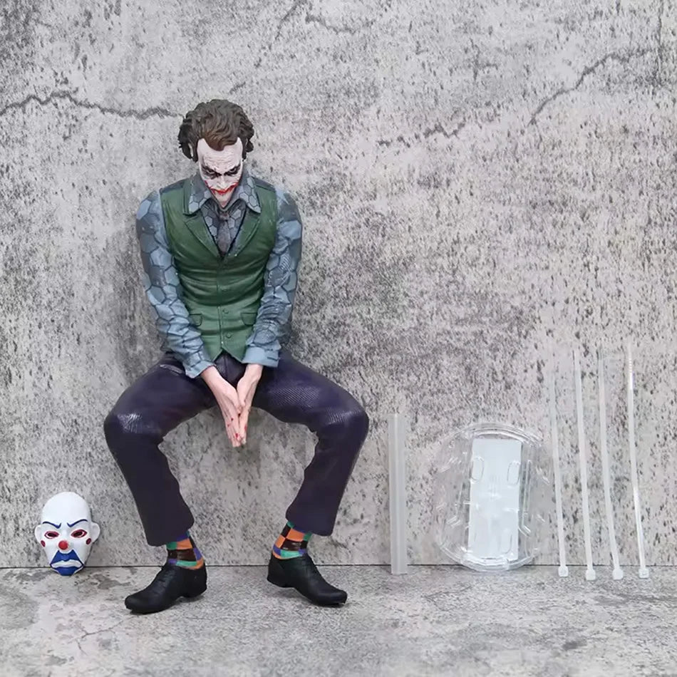 24cm Joker Heath Ledger Action Figure Sitting Green Suit Handheld Joker Mask Car Doll Desktop Decoration Model Toy Children Gift