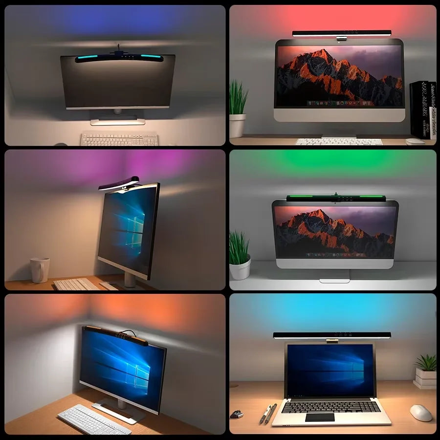 LED Curved Screen Monitor Light 40cm Screen Hanging Lights Desk Lamp for Work Study RGB Gaming Room Background Atmosphere Lights