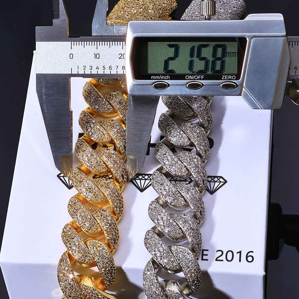 22MM Men's Cuban Diamond Bracelet Hip Hop Sparkling Bubble Chain Flip Buckle Gold Plated Charm Jewelry