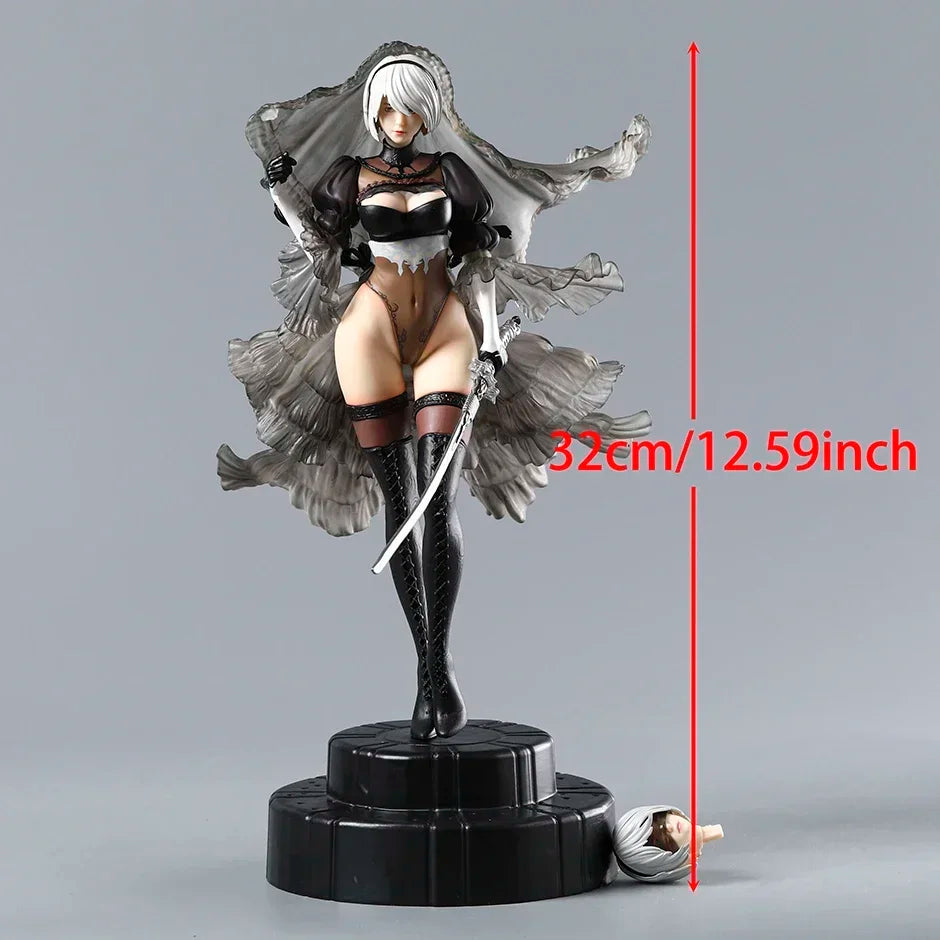 Nier:Automata 2B Wedding Dress with Replaceable Head Figurine Doll Collectible Model Decoration Toy