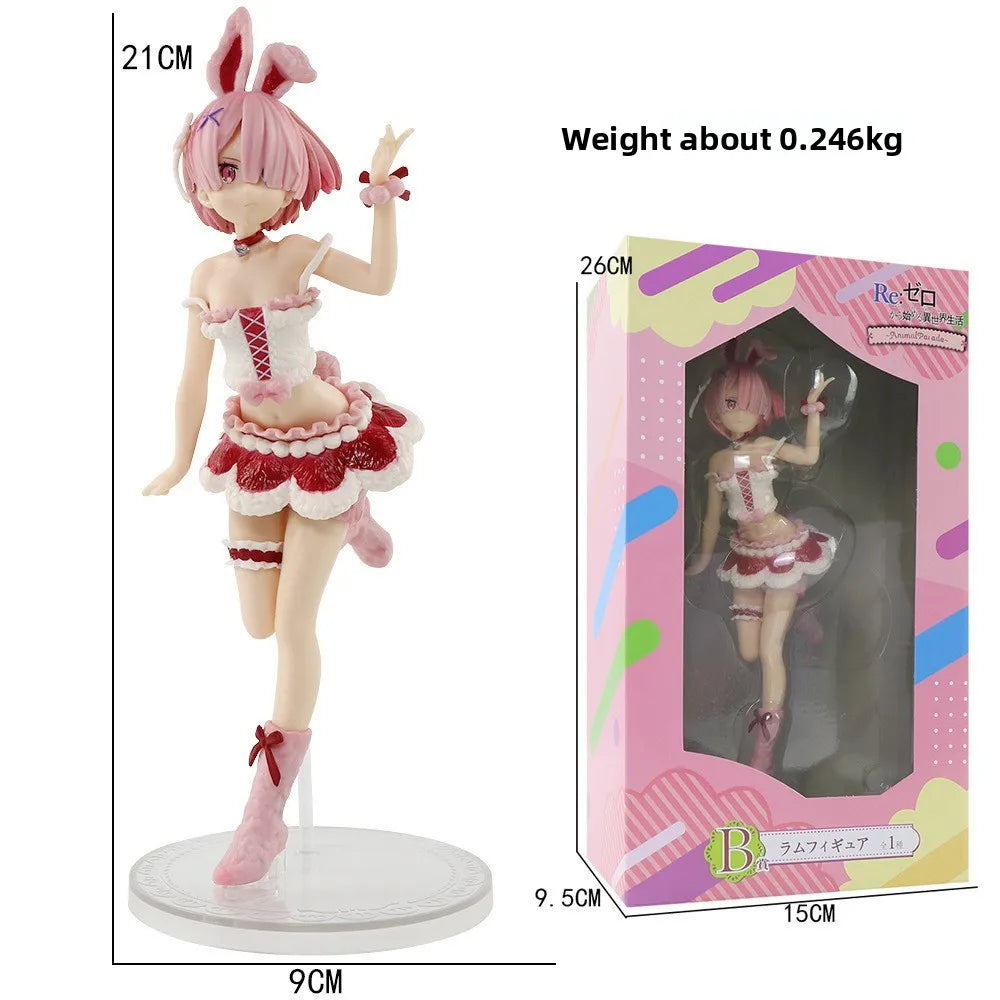 Anime Figure Rem Ram Emilya Cuter Case Model Q Version Collectible Static PVC Model from Zero Begining in Another World Life