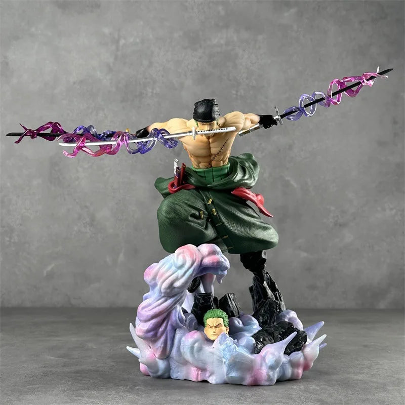 One Piece Roronoa Zoro Actionfigur im Dreischwert-Stil, Doppelkopf-Statue, Anime-Modell, Spielzeug, Tischdekoration, Sammlerstück, Geschenk für Fans