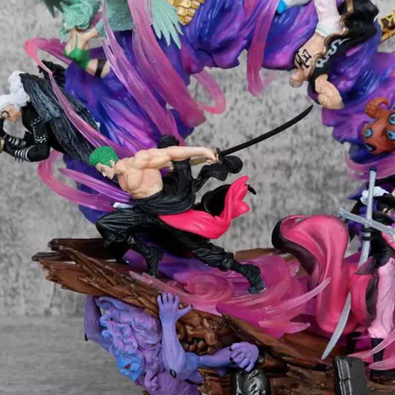One Piece Zoro Anime Figurine 25cm PVC Action Figure Onigashima King of Hell Collectible Model Statue Toy Gift for Kids