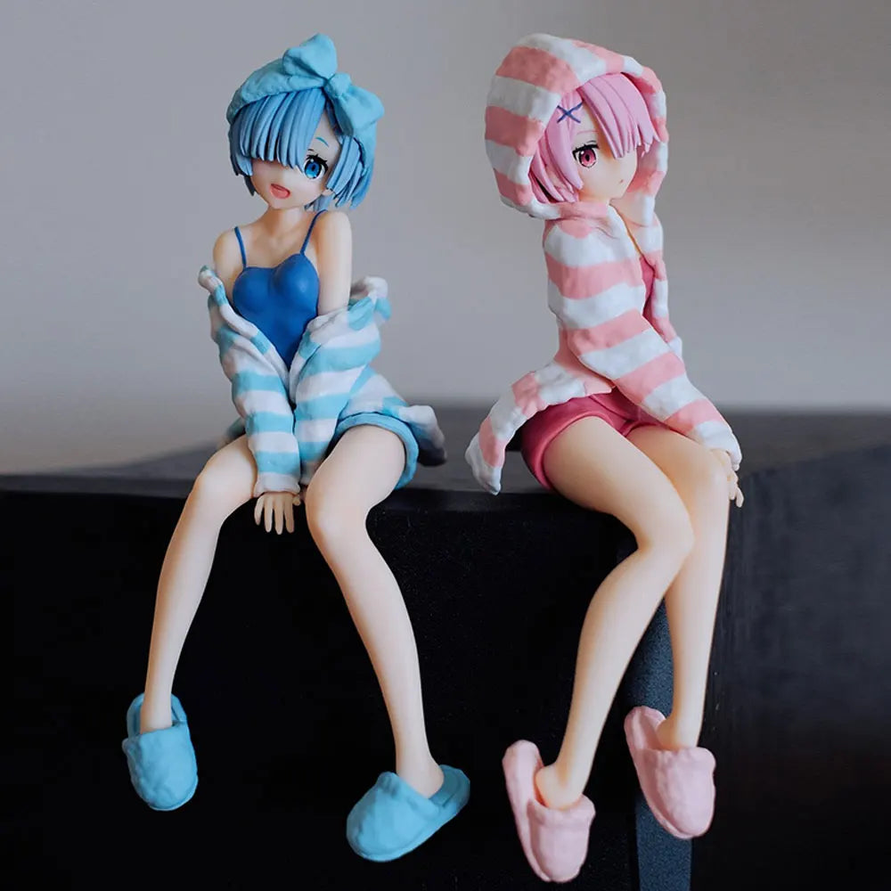 14CM Anime Re:Life In A Different World From Zero Figure Ram And Rem Pajamas Instant Noodles Press Sitting Position Anime Model
