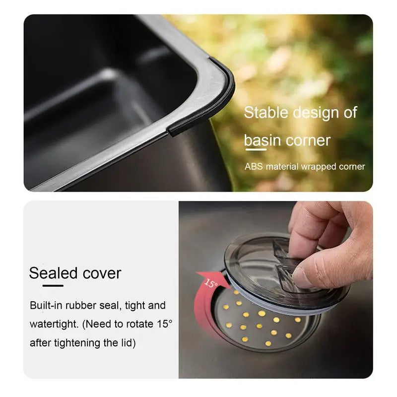 Camping IGT Table Sink 5.5L Stainless Steel Portable Picnic Wash Vegetables Sink Dishpan Washing Up Bowl With Drain Plug