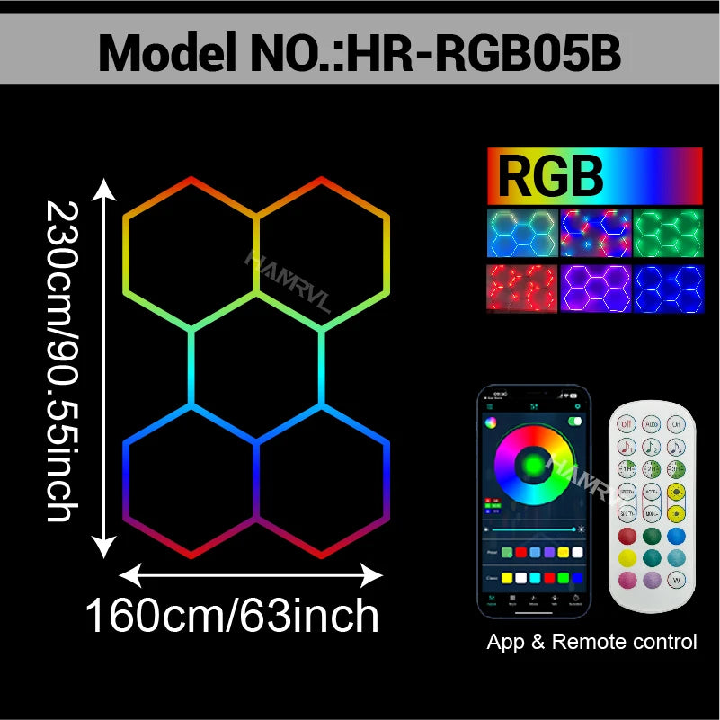 RGB Hexagon LED Lighting Colorful Change Dimming Deco Light for Car Garage Gym Party Club Stage Gaming Sound pickup Wall Ceiling