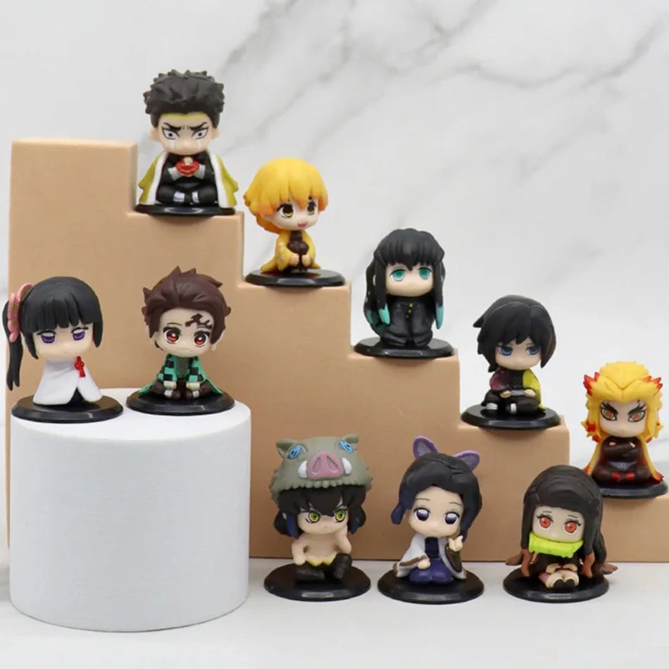 Demon Slayer Anime Figure Toy - Kimetsu No Yaiba Q Version - Sitting Tanjiro Nidouzi Inosuke Zenizu PVD Figurine Model Doll Gift