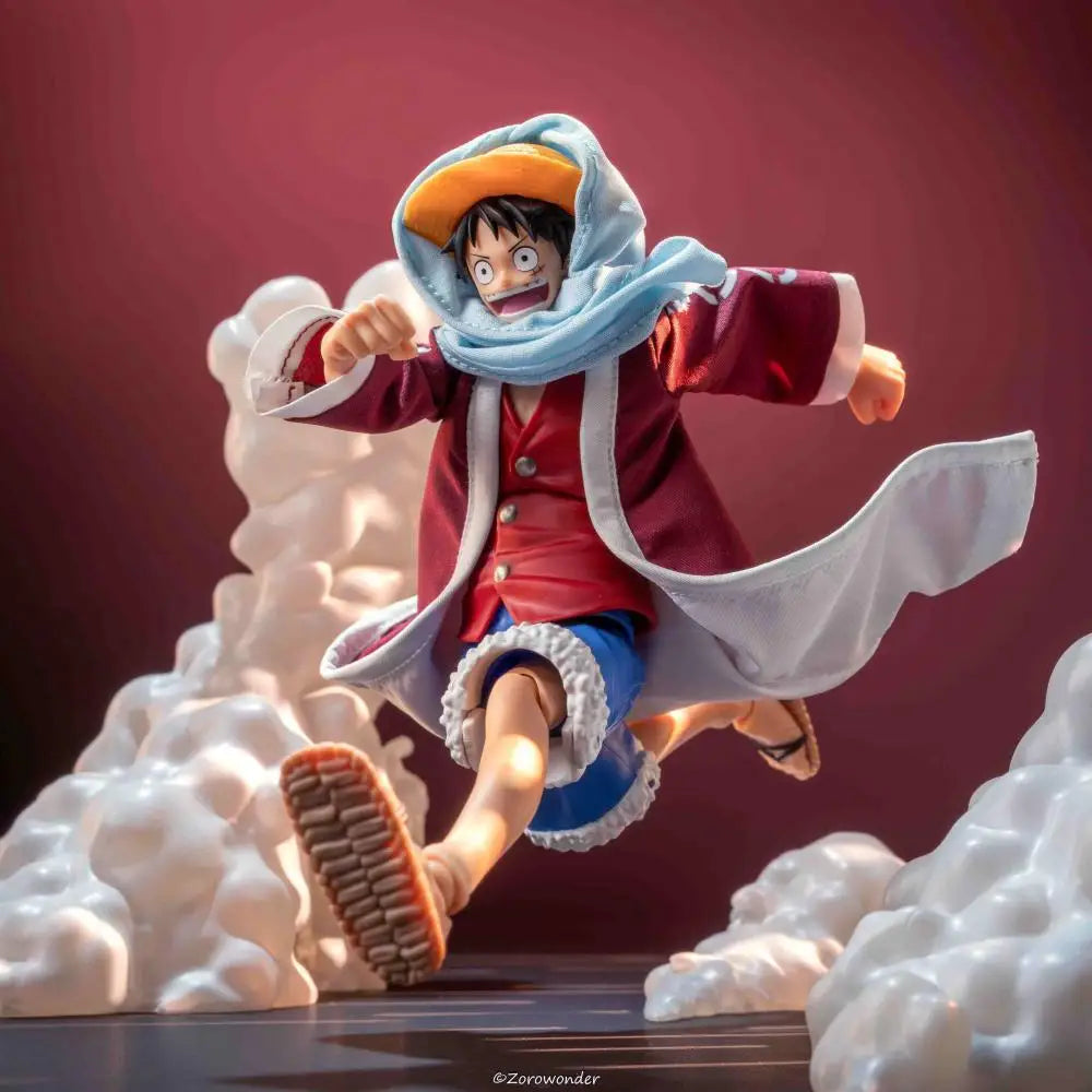 One Piece Shf Anime New Handmade Luffy Alabasta Coat Hat Desert Cloak Scarf Clothes Built In Iron Wire Is Suitable for 1/12 Toys