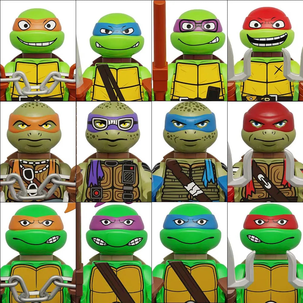 4PCS 8PCS Turtle Movie Ninja Mini Action Figures Bricks Leo Raph Doll Assemble Building Blocks Ornament Puzzle Cartoon Toy Gifts