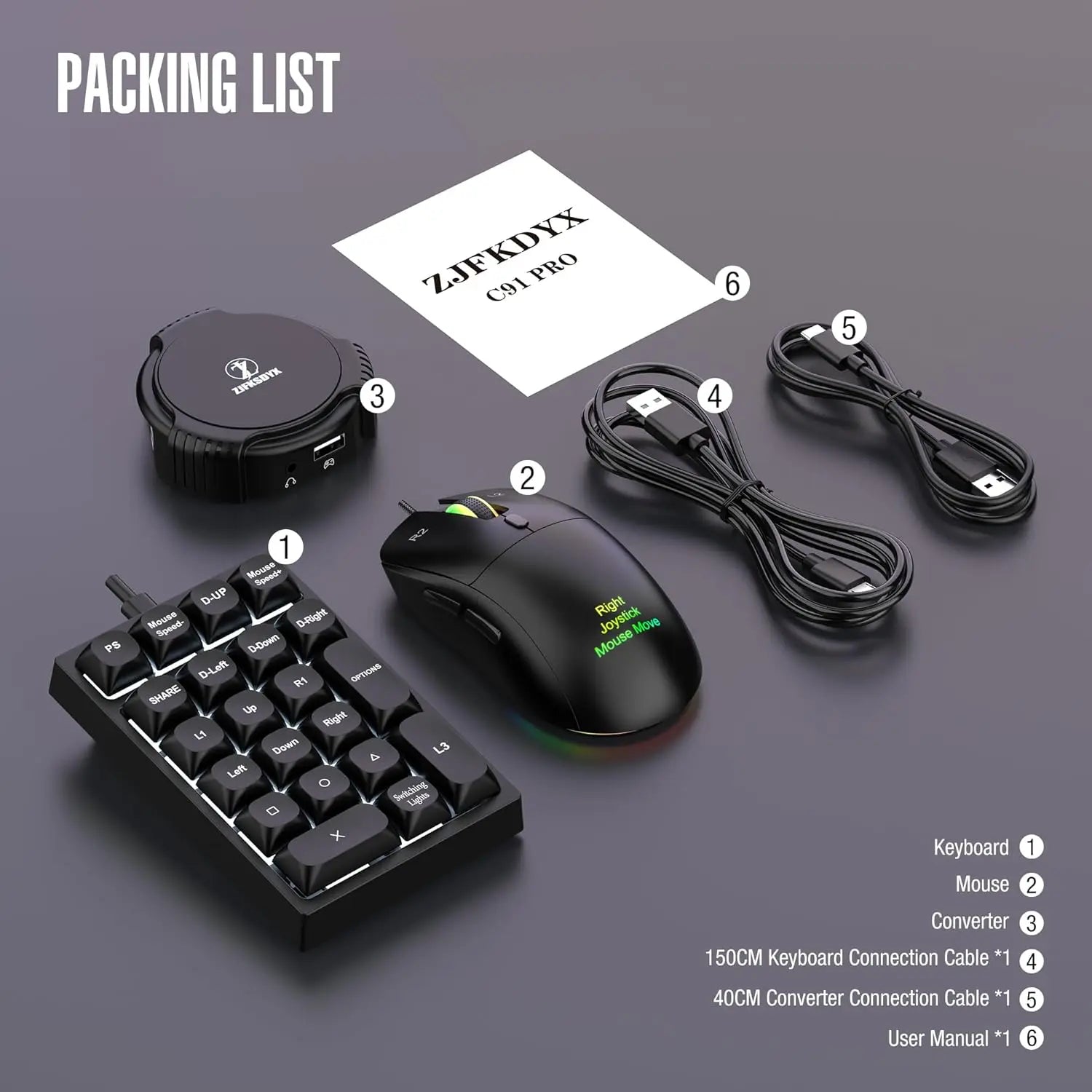 Keyboard and Mouse Converter Set for PS4 | 21-Key Mechanical Gaming Keyboard + Gaming Mouse | 1:1 PC Experience for FPS Games