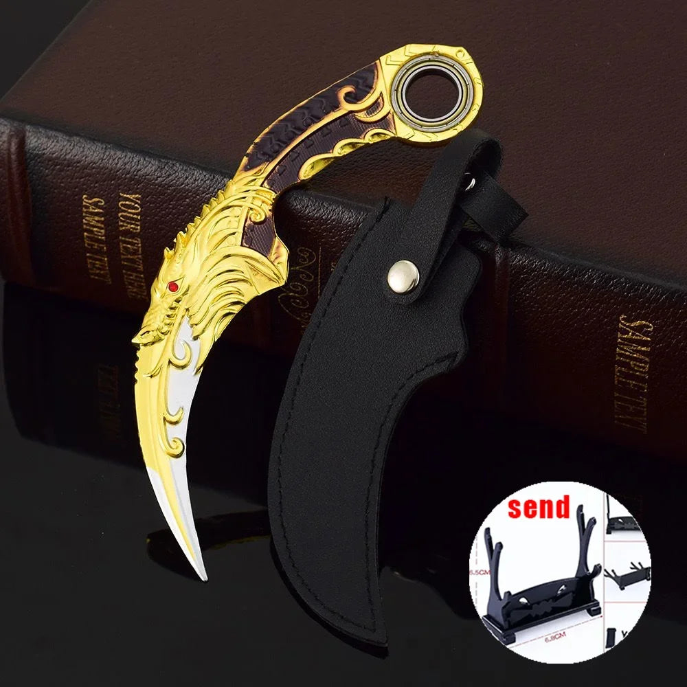 6,7 Zoll chinesischer Drache Karambit Metall Dark Moon Double Thorn Modell Spiel Leben und Tod Peripheriegeräte Golden Dragon Claw Knife Toy