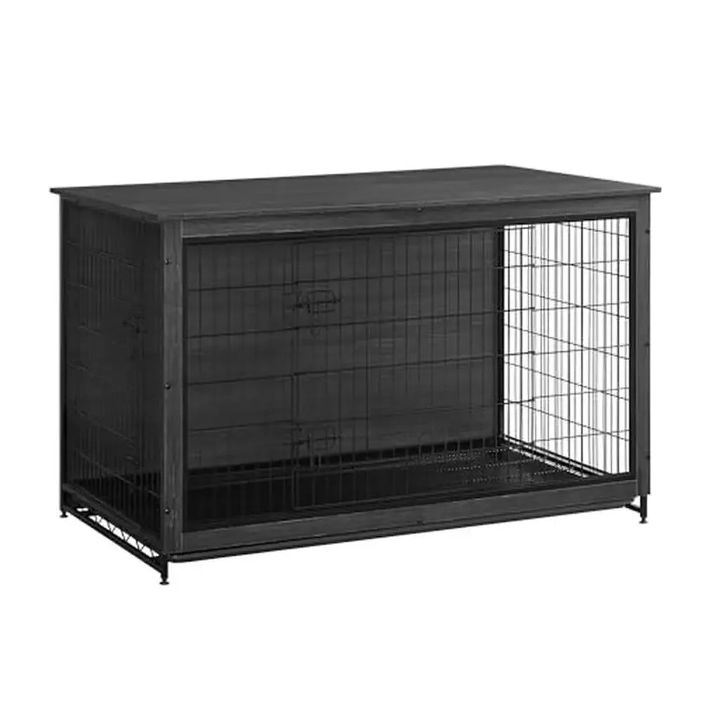 Heavy-Duty Dog Crate Furniture Kennel Double-Door Cage Tray Indoor Use 105lb Stainless Steel Particleboard Modern Home Decor