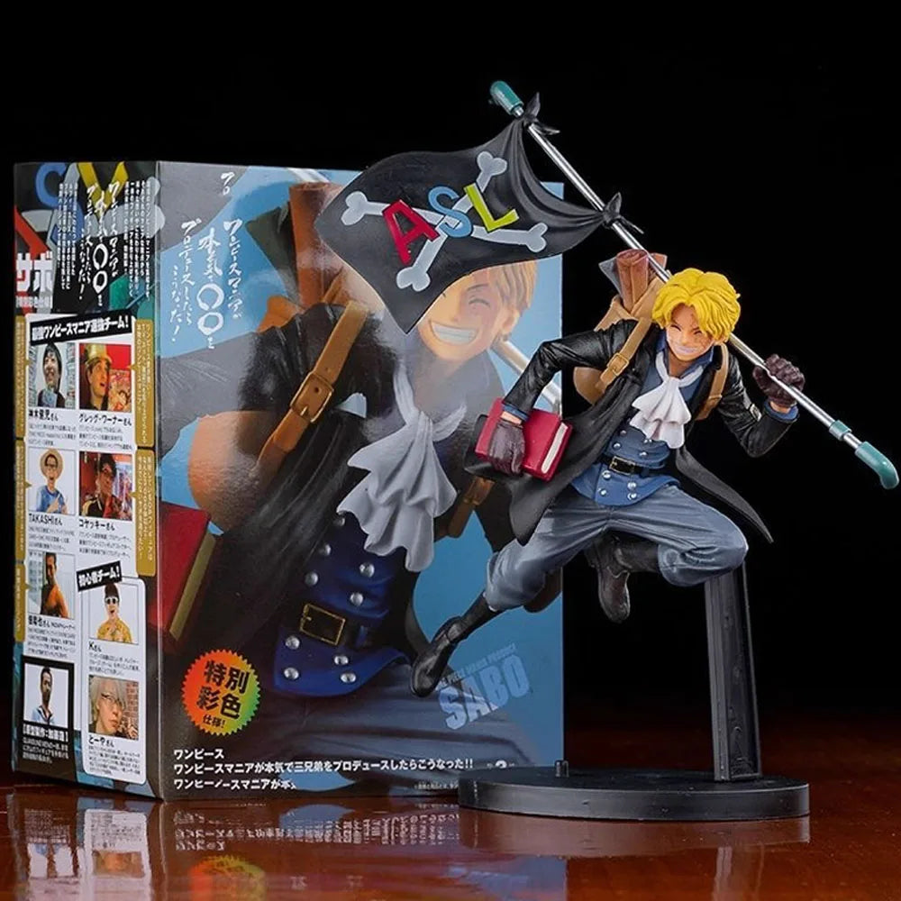 18CM Sabo Figure Anime ONE PIECE Cute Run Anti-Flag Three Brothers Desktop Golf Artwork Model Toy Gift Collection Ornaments PVC