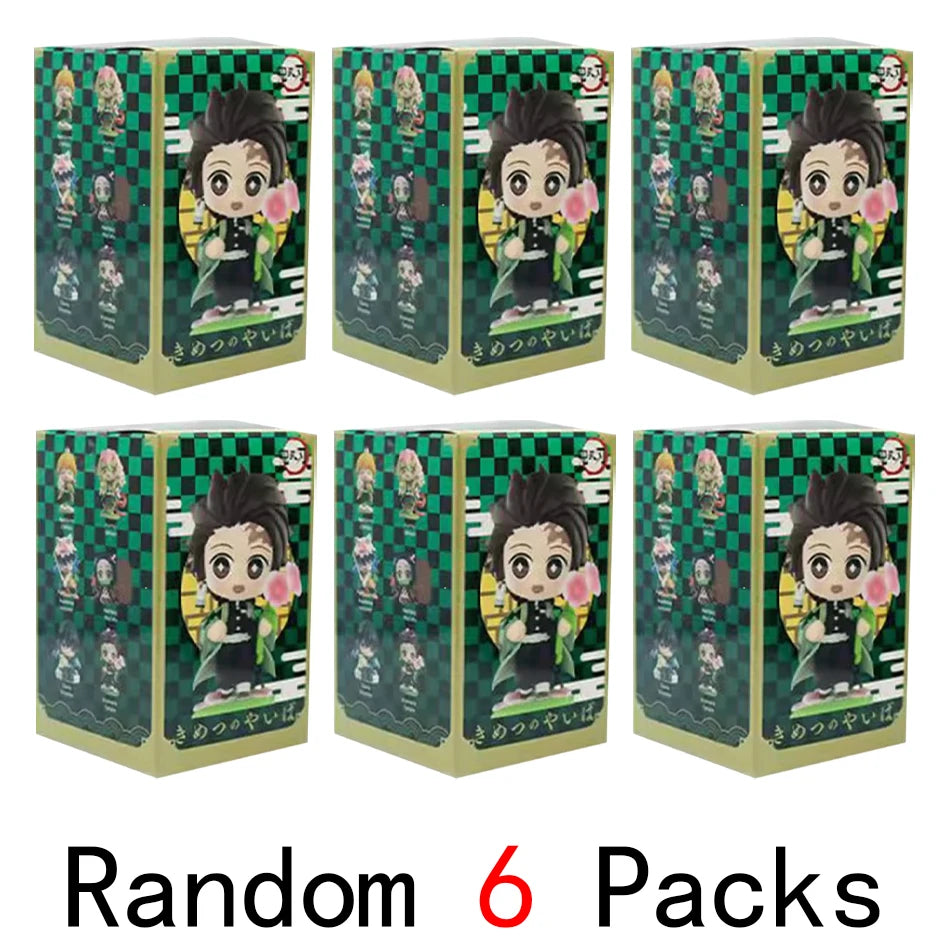 Anime 6Pcs/Set Q Version Demon Slayer Figurine  Boxed Model Ornament Accessory Cartoon Movability Kits Mascot Kid Toy Gift