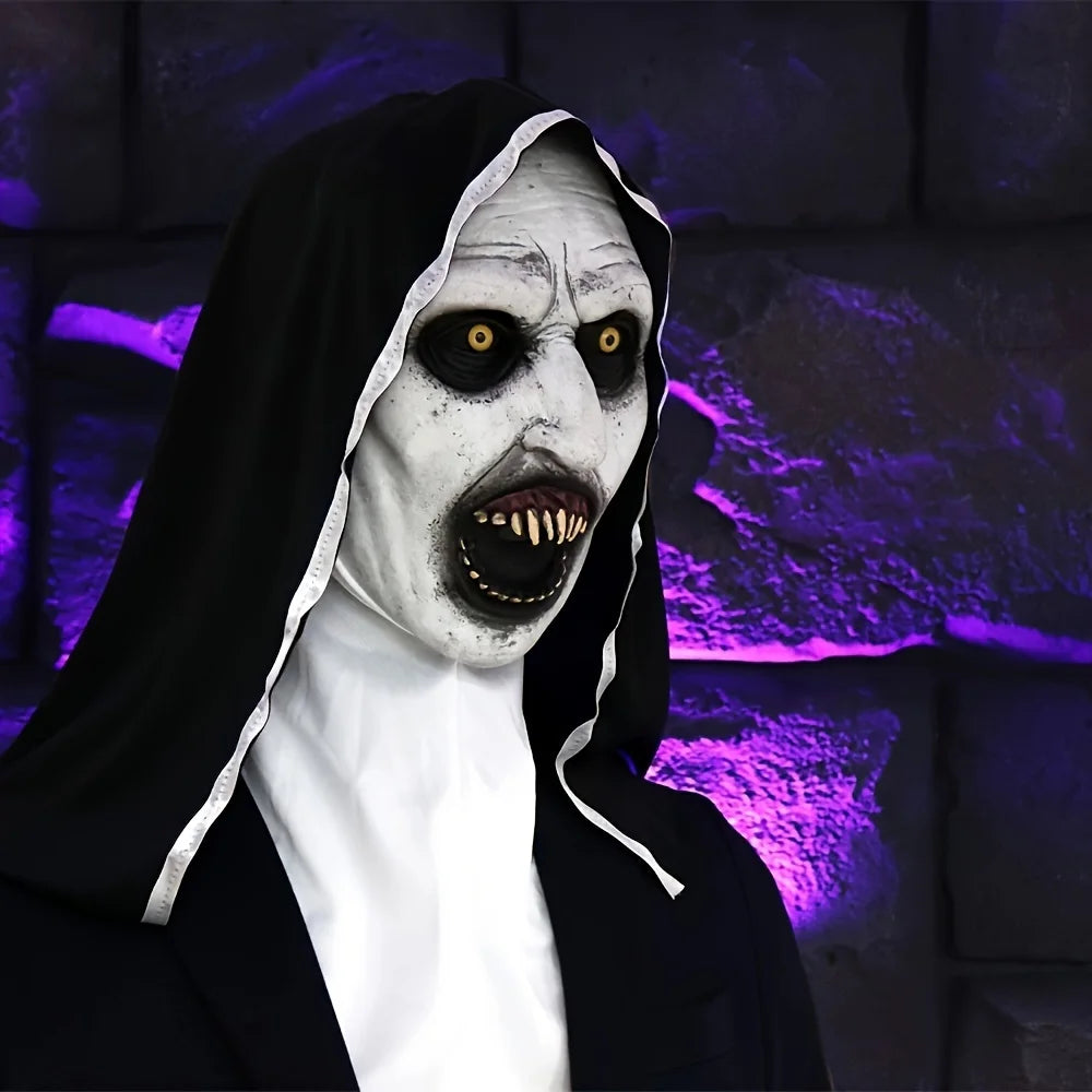 1Pcs Mask Frightening Nun Costume Synthetic Latex Street Style Horror Accessory Realistic Details Halloween Horror Theme Events