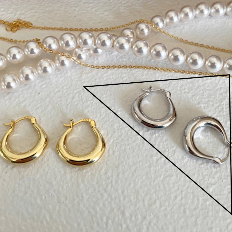 VENTFILLE 925 Sterling Silver Chunky Hoop Earrings for Women Geometric Circle Punk Ear Jewelry Party Gifts 2023 New Dropshipping