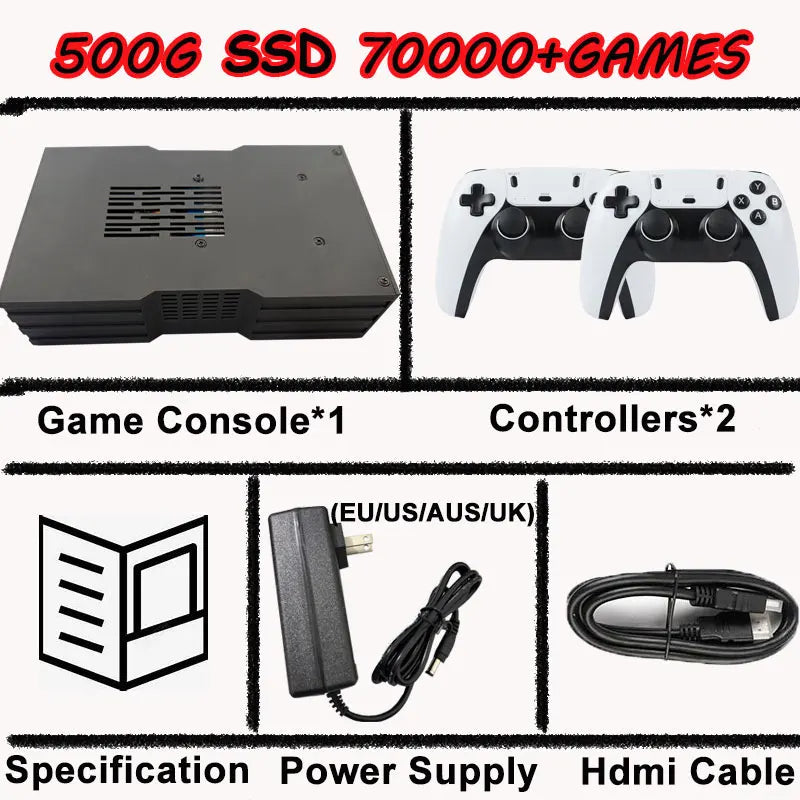 Super Game Console X King 8G Ram 500G Gaming SSD Batocera 3865U 70000+Games For Wii PS2 XBOX PSP Switch N64 Wireless handle
