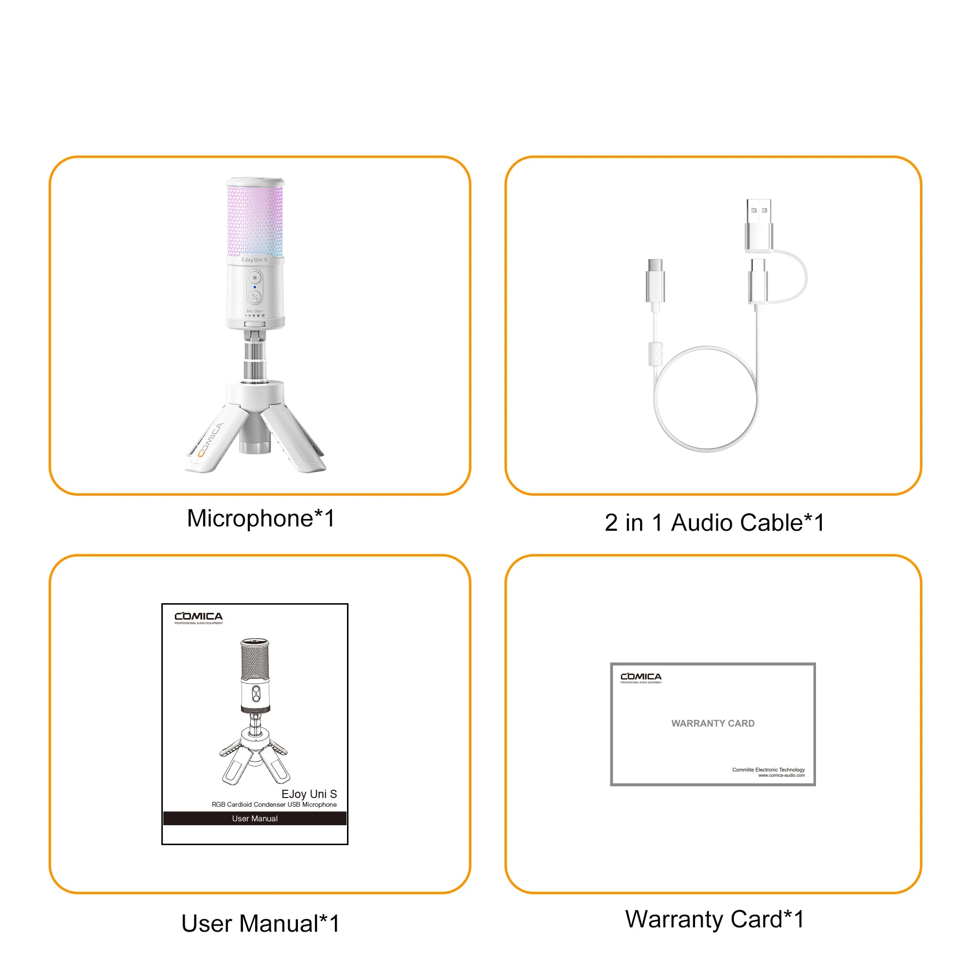 COMICA UNI S USB Gaming Microphone with RGB Condenser Mic with Gain Control Monitoring AI Denoise for PS4,PS5,PC for Streaming