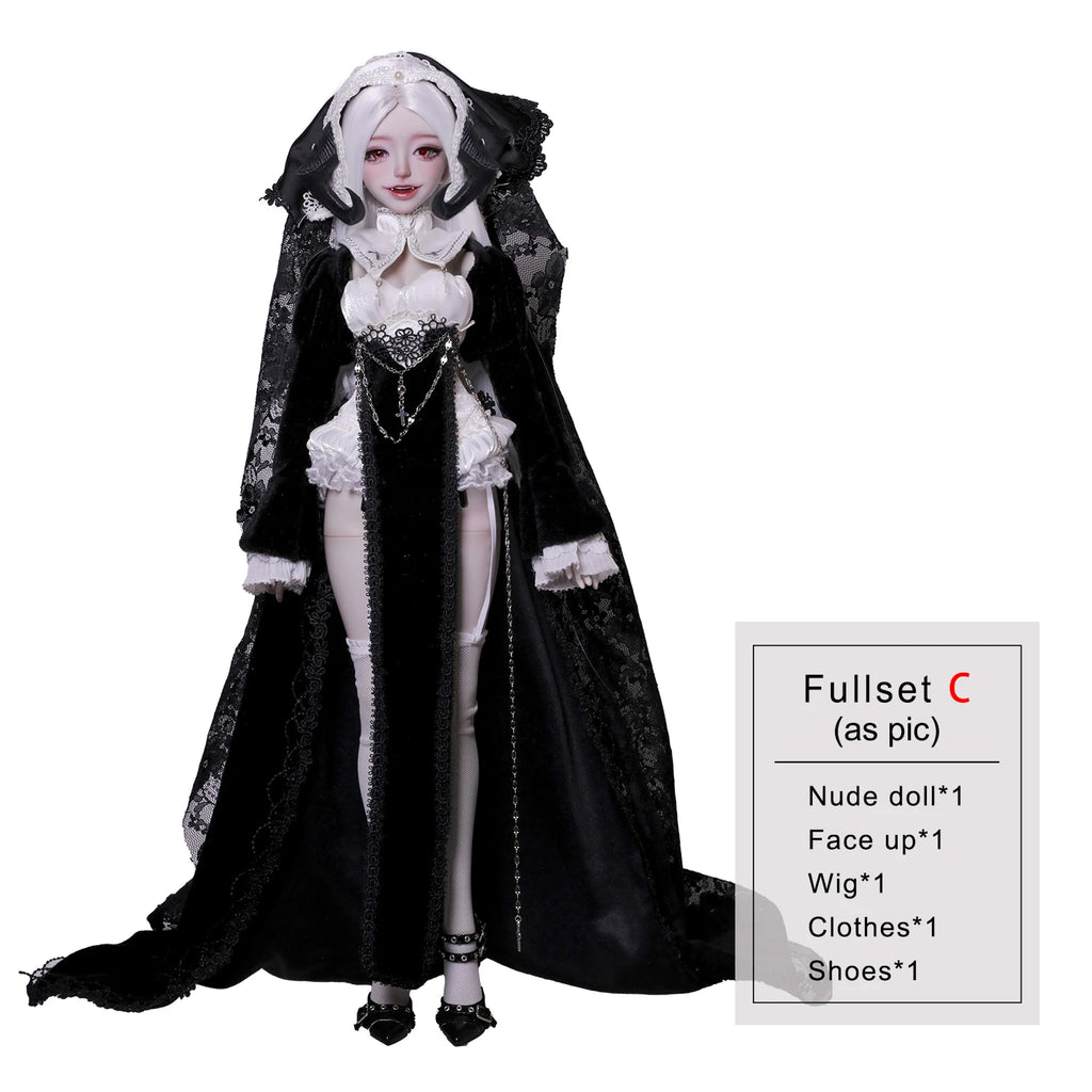 BJD Doll 1/4 Cassandra Fullset C Bariy Big Chest Body Demon Goat Horn Nun Satanic Evil Theme Resin Figure Shugafairy