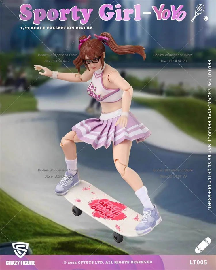 Original CFTOYS LT005 1/12 Scale Female Soldier Sporty Girl YoYo With Baseball Skateboarding 15CM Action Figure Doll Collection