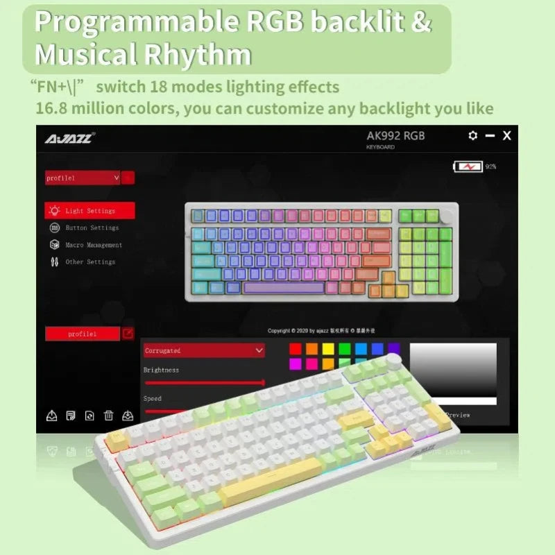 AJAZZ AK992 Mechanische Gaming-Tastatur RGB 100 Tasten Hot-Swap-Tastatur 5.0 Bluetooth Wireless 2.4G USB für PC Gamer Desktop