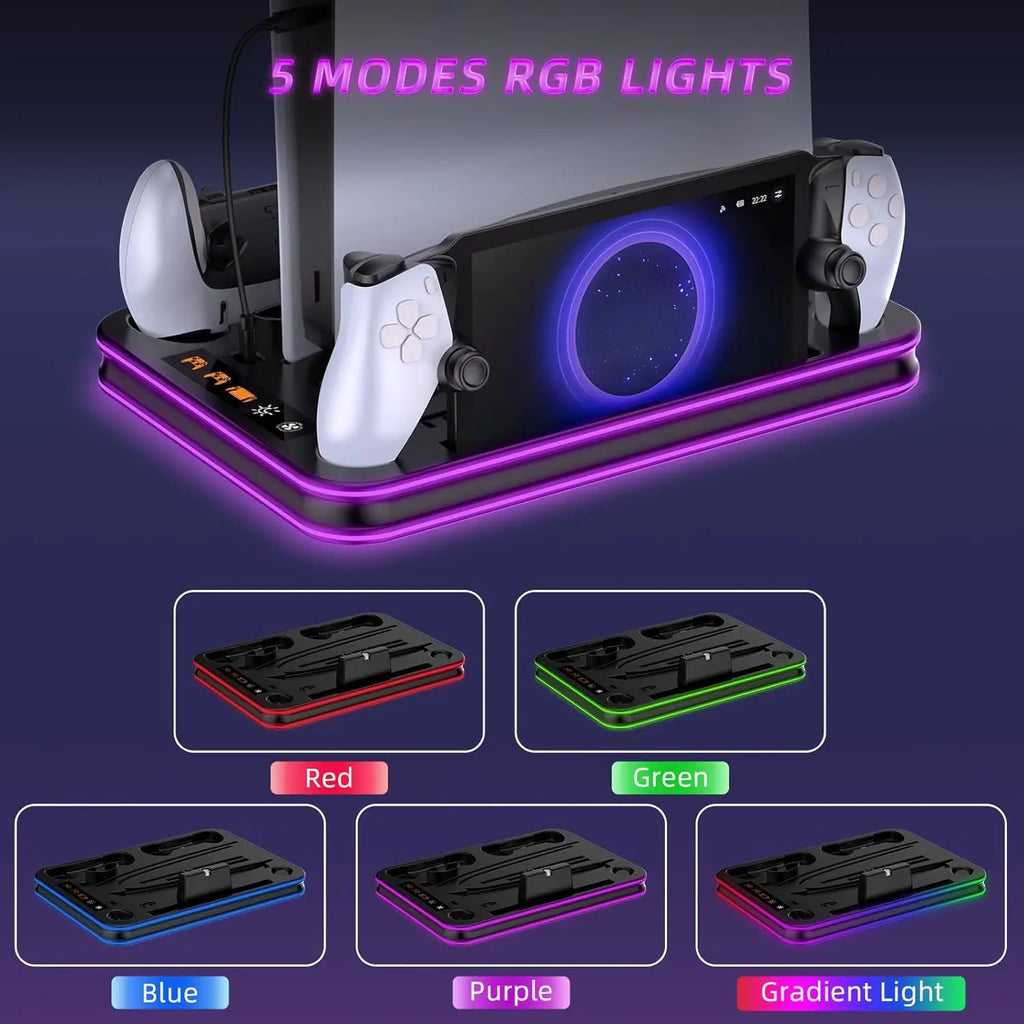Charging Dock for PS 5 PortalPS5 Controller Charger Base and PS5/PS5 Slim Stand with Cooling Station for PS5 Console 2 Edition