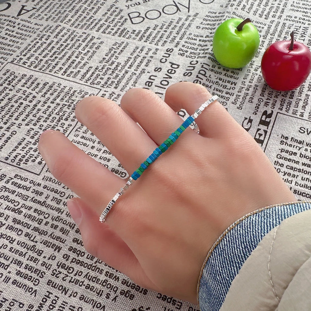 VENTFILLE 925 Sterling Silver Natural Turquoise Square Bead Bracelet For Women Gift Crushed Silver Jewelry Dropshipping