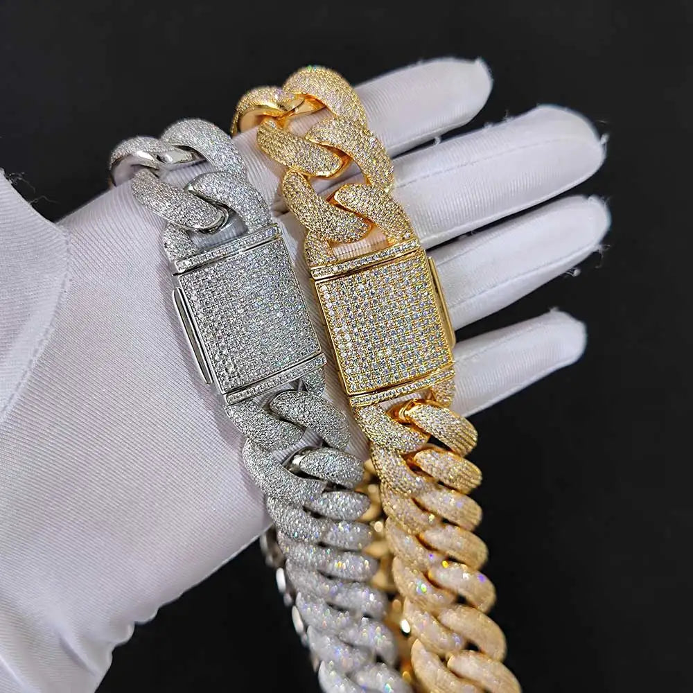 Hip Hop Shiny 25MM Cuban Link Chain Necklace Men Plated Gold Bling Zircon Fashion Jewelry For Women16-24inch