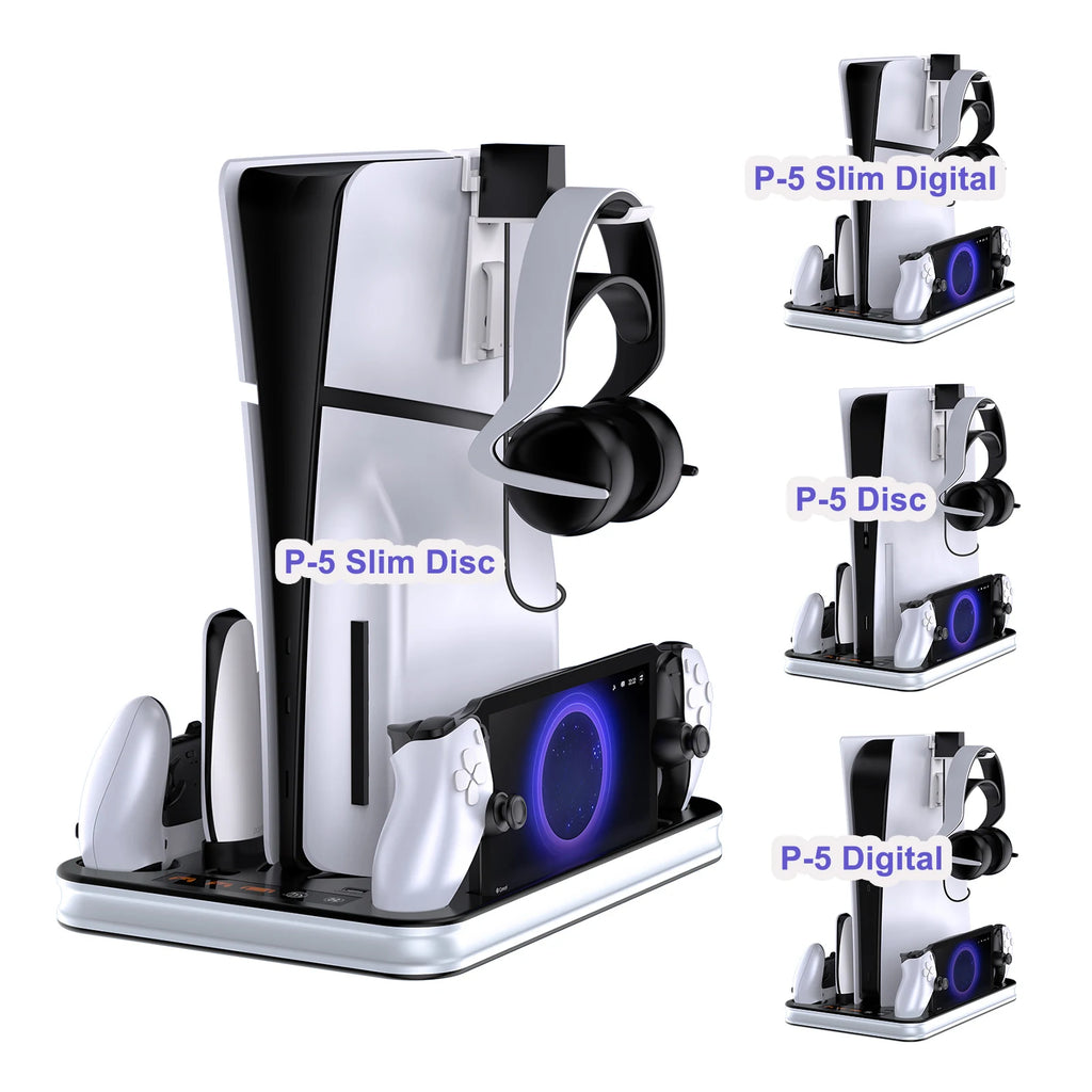 Cooling Stand and Charging Station for PS5/PS5 Slim Console, Charger Dock for PS5 Controller/Edge Controller/PS Portal, Storage