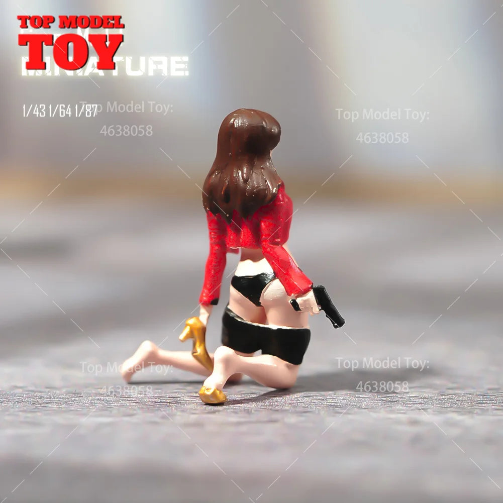 Bemalte Miniaturen 1/87 1/64 1/43 Anime Kniende Haltung Halten Pistole Schönheit Mädchen Szene Requisiten Figuren Modell Für Autos Fahrzeug Spielzeug