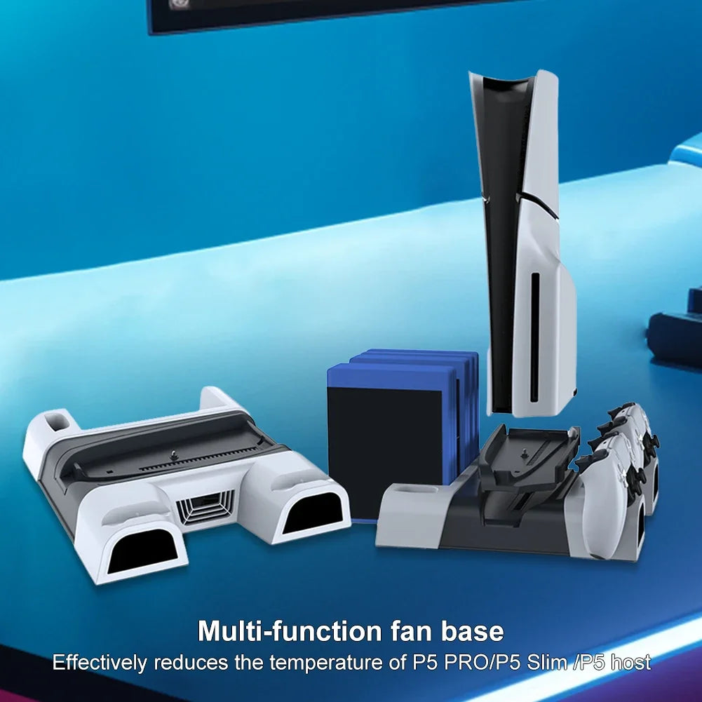 Vertical Cooling Station Stand for PS5/PS5 Slim/PS5 Pro Dual Controller Charging Station Vertical Cooler System with 3-Level Fan
