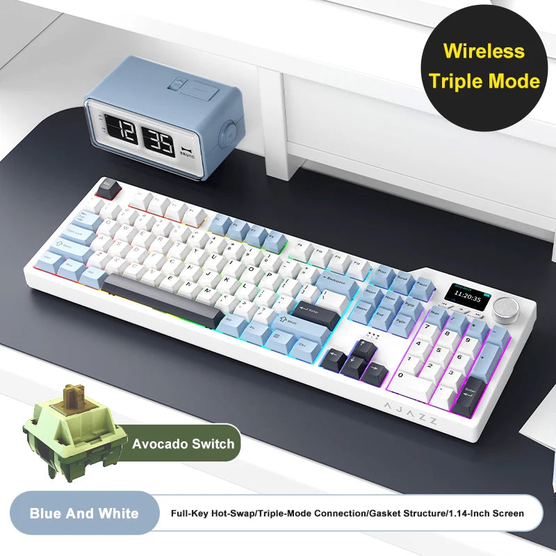 НОВА Ajazz AK35I V3 MAX Трирежимна Жична Bluetooth Безжична Геймърска Клавиатура Уплътнение Пълен Ключ Hot Swap 104 Ключа Персонализирана Клавиатура