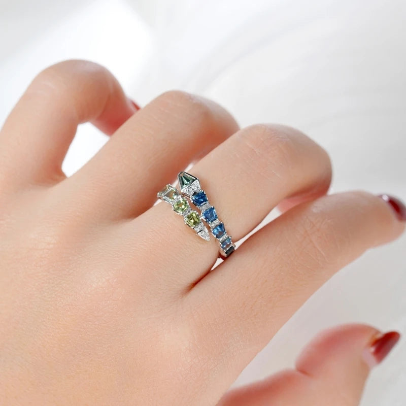 BELLUX Fine Jewelry Customized Ring 18k Gold Material Natural Gemstone Green Snake Full Diamond Ring