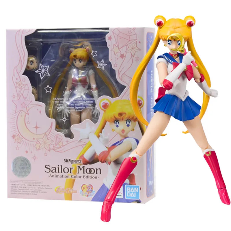 Bandai Original Figur Sailor Moon Anime SHF Sailor Chibi Moon Venus Animation Farbkollektion Modell Aciton Figur Kinderspielzeug