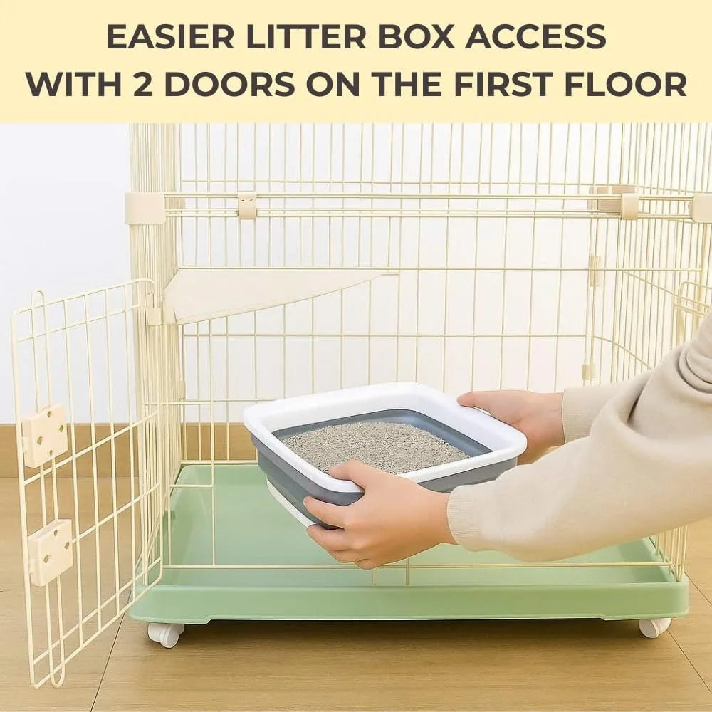Cat Cages Indoor with Litter Box Included, 28.15 L x 18.5 W x 51.6 H, Large Indoor Cat Cage with 2 Opened Doors for Easy Litter