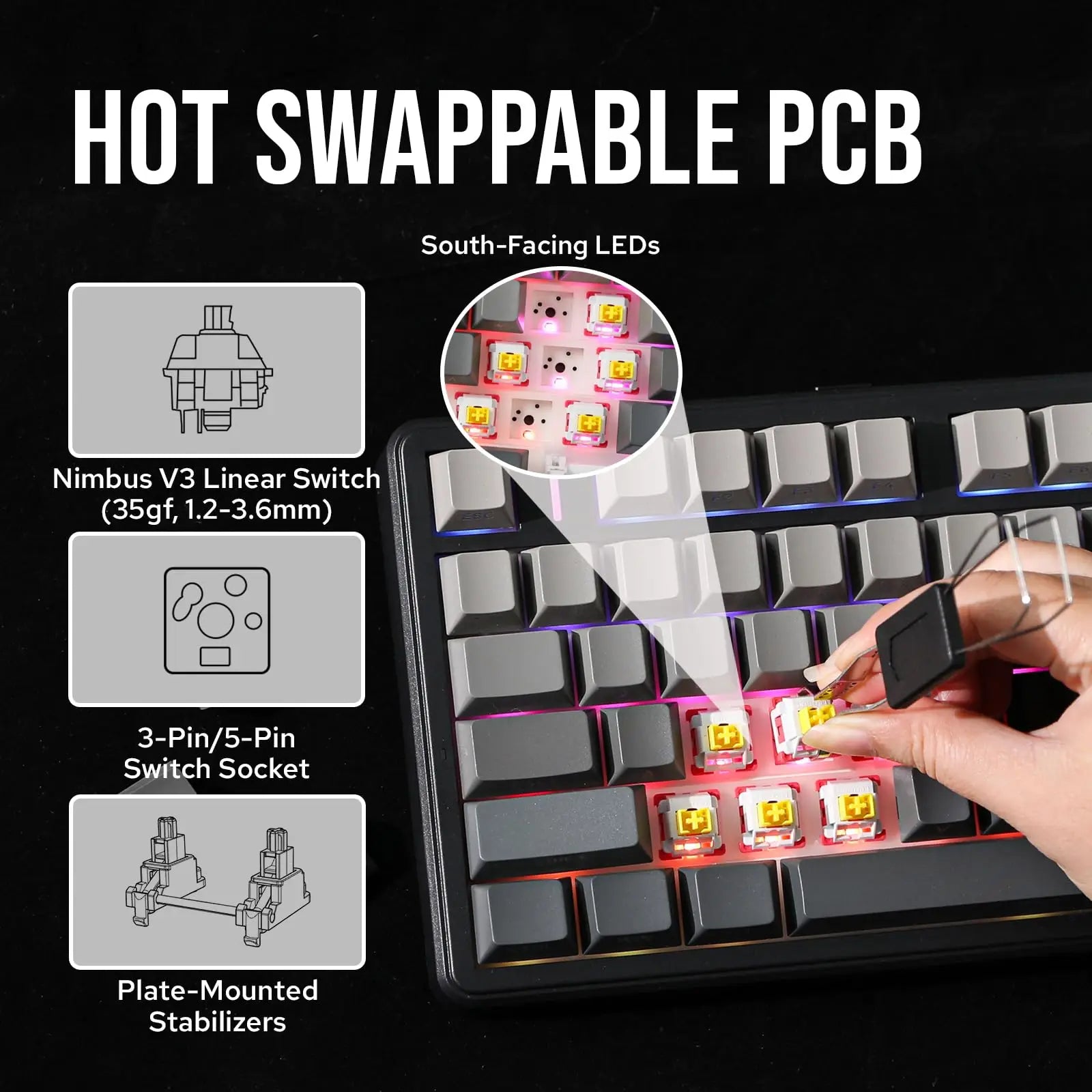 AULA F99 Pro Wireless Mechanical Keyboard RGB Backlit Hot Swappable Custom Keyboard 2.4G/USB-C/BT5.0 Mechanical Gaming Keyboards