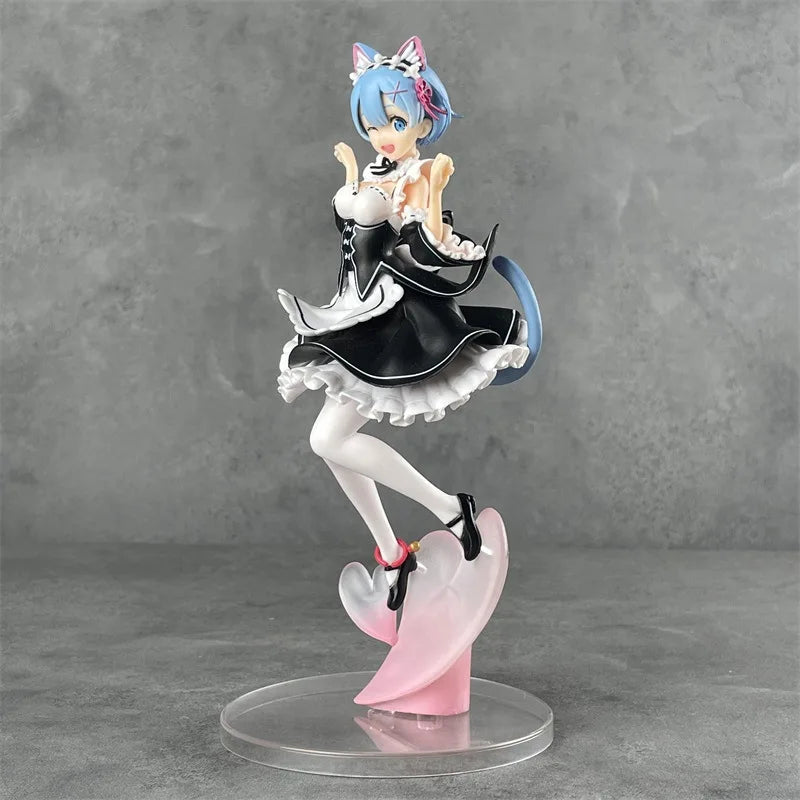 22cm Rem Maid Blue Hair Cat ears Cute girl skirt Anime Girl Figure Action Figure Adult Collectible Model Doll