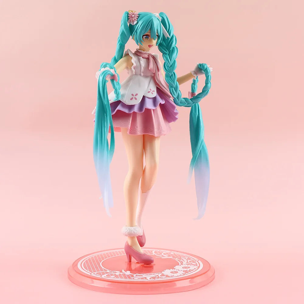 Neue Anime-Figur Hatsune Miku Virtual Singer Manga Figur Grün lange Haare rosa Rock Kawaii Mädchen PVC Actionfigur Modell Spielzeug