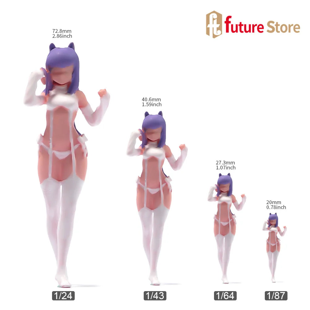 Miniature Figure 1/87 1/64 1/43 1/24 Anime Long Hair Beauty Girl 3D Diorama Model Creative Scene Prop Decoration