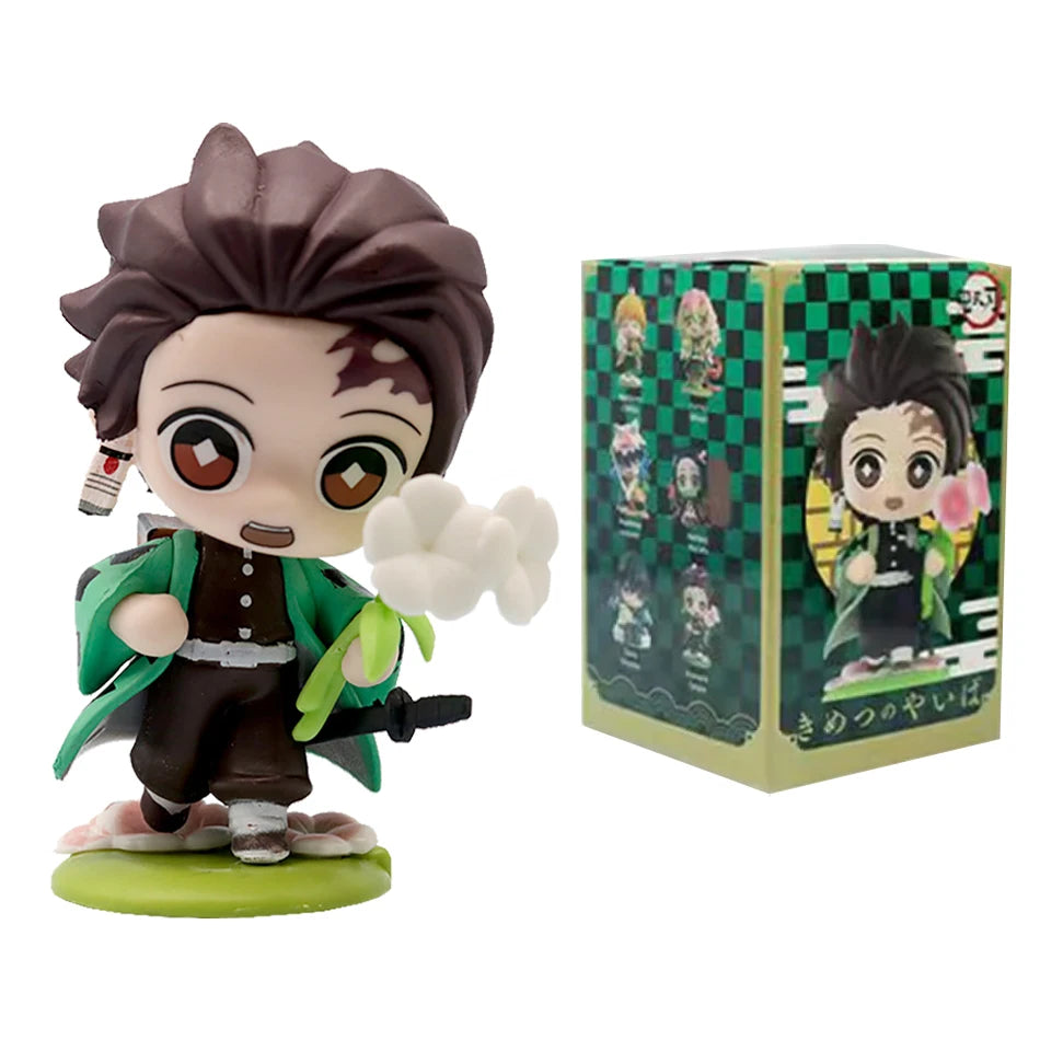 Anime 6Pcs/Set Q Version Demon Slayer Figurine  Boxed Model Ornament Accessory Cartoon Movability Kits Mascot Kid Toy Gift