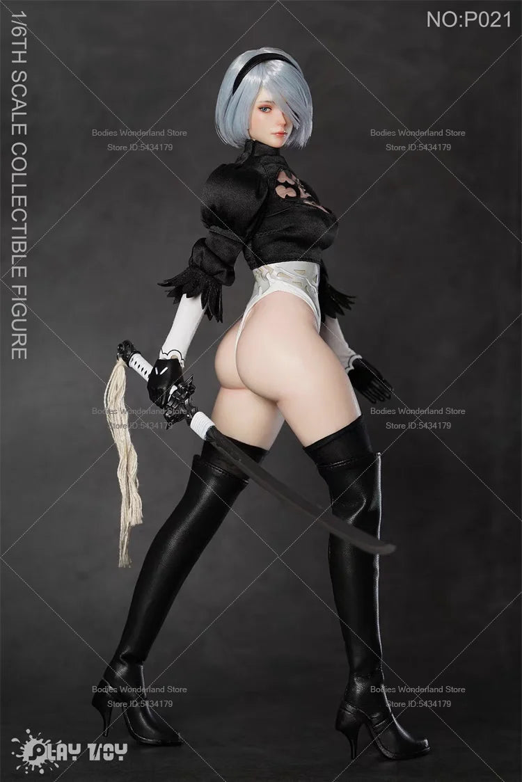 PLAY TOY P021 1/6 Scale Sexy 2B Sister Humanoid Robot Movable Eyes Head 12inch Female Soldier Action Figure Doll Collection