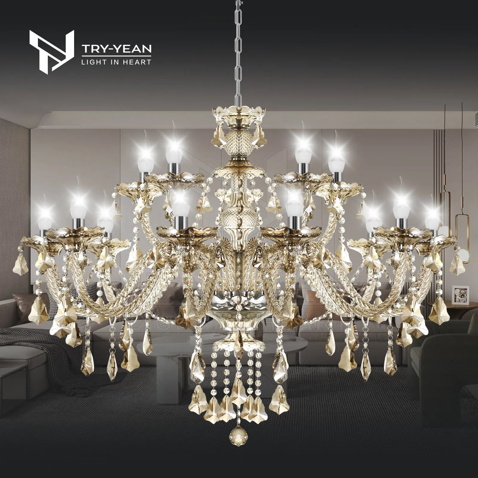 15 Arms Chandelier Pendant Chandelier Crystal E14 Chandelier Bedroom Modern K9 Crystal For Living Room Corridor Saloon Hall
