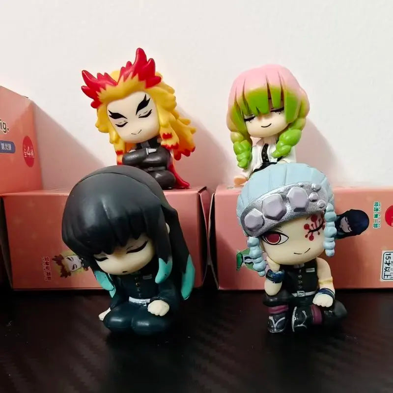 4pcs Demon Slayer Q Edition Sleep On Shoulders Hashibira Inosuke Agatsuma Zenitsu Kamado Tanjirou 2nd Bullet Ornament Toys Gifts