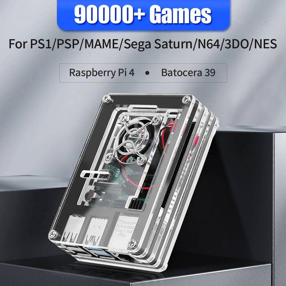 Raspberry Pi 4B Retro Game Console/Mini PC With 90000+ Games For PS1/PSP/Sega Saturn/NES/SNES/MAME/3DO/NDS Portable Game Player