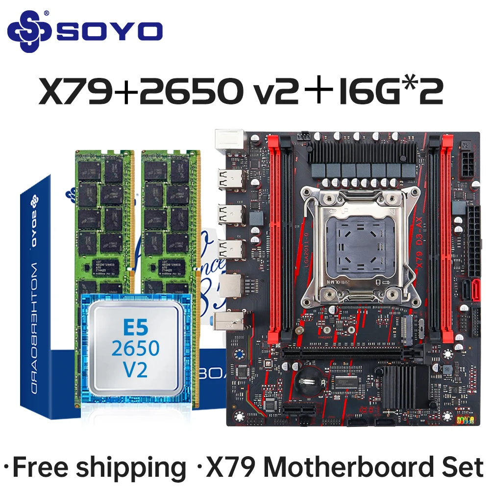 SOYO X79 Spiel Motherboard LGA 2011 Set mit E5 2650 V2 CPU 32G【16G * 2】DDR3 ECC RAM Speicher M.2 NAME Computer komponenten Mainboard