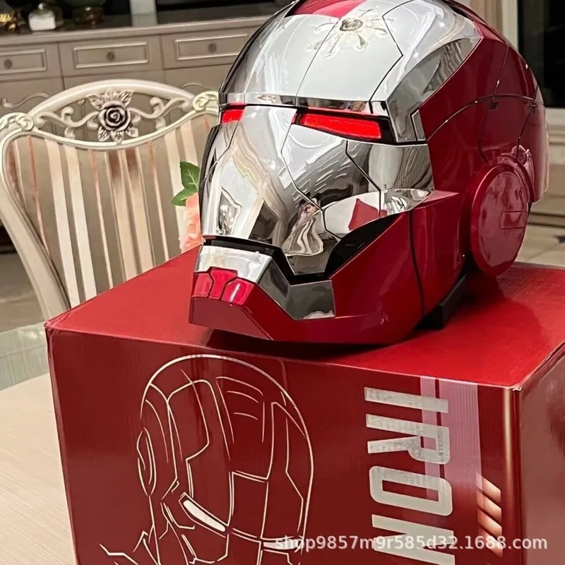 Iron Man Animationsfigur Helm Jarvis 1:1 Sammlungsstufe Mk5 Helm Intelligente Sprachsteuerung zum Öffnen und Schließen des Helms