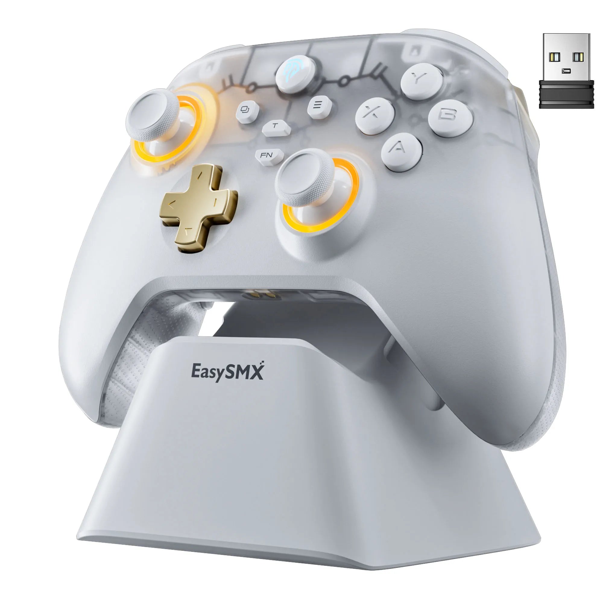 Easy SMX D05 Wireless Gaming Controller Gamepad for PC/Switch/TV/Phone with Charging Dock RGB Hall Effect Joysticks Triggers