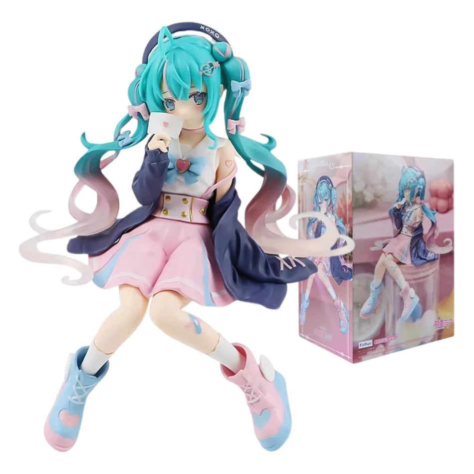 11/14cm 2pcs Anime Figurine Sitting Posture Cat Ear Hatsune Miku Action Model Pvc Toy Collection Desktop Accessories Gift