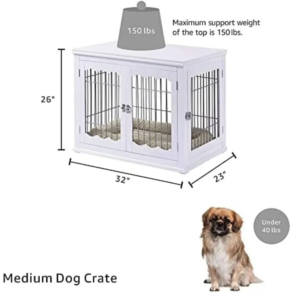 Furniture Style Dog Crate for Medium Dogs, Indoor Aesthetic Puppy Kennel with Wood & Wire Design