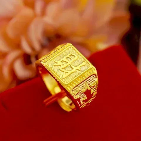 Glattes Segeln 18K Reales Gold Ring Reine 999 Herren AU750 Modische Drachen Muster Einstellbare Segen Geschenk für Freunde